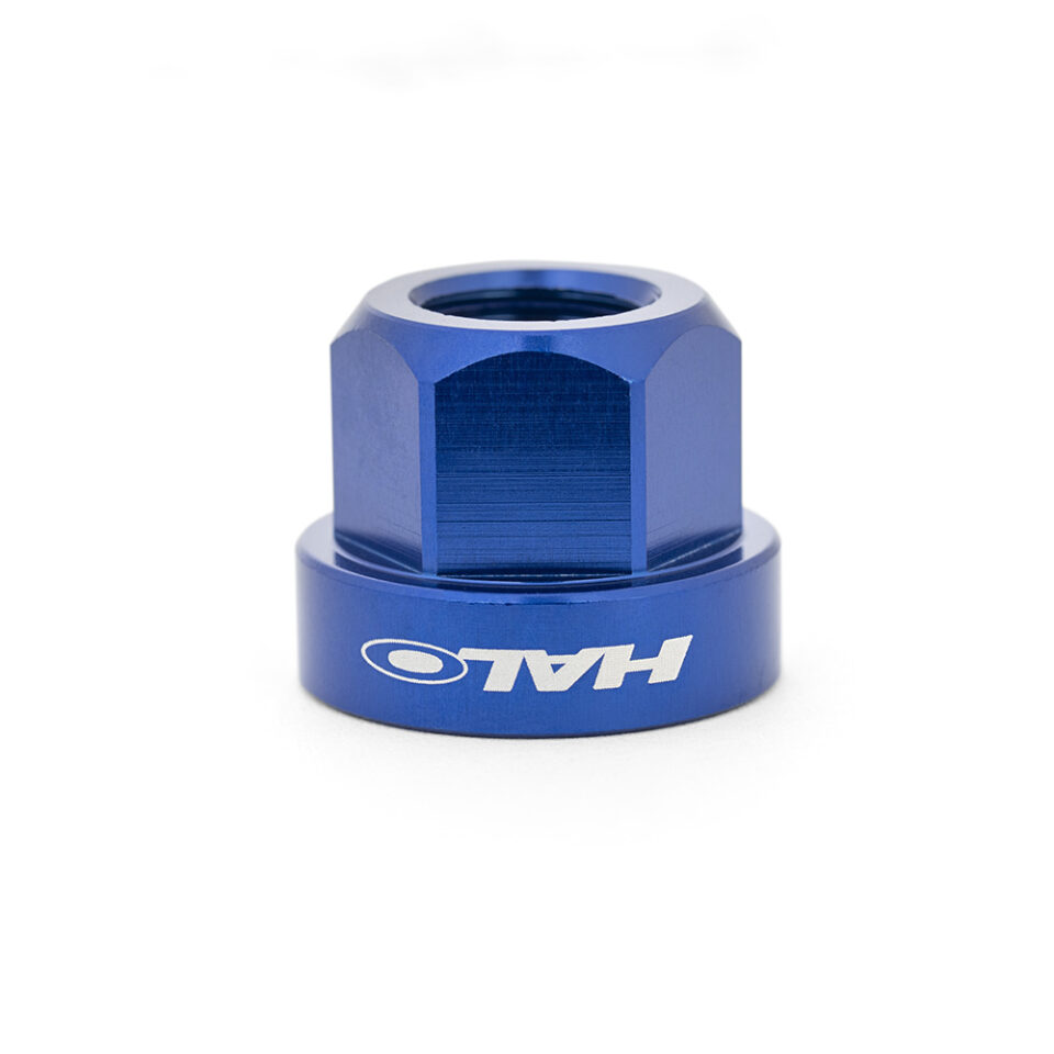 Halo 10mm alloy axle nut in anodised blue