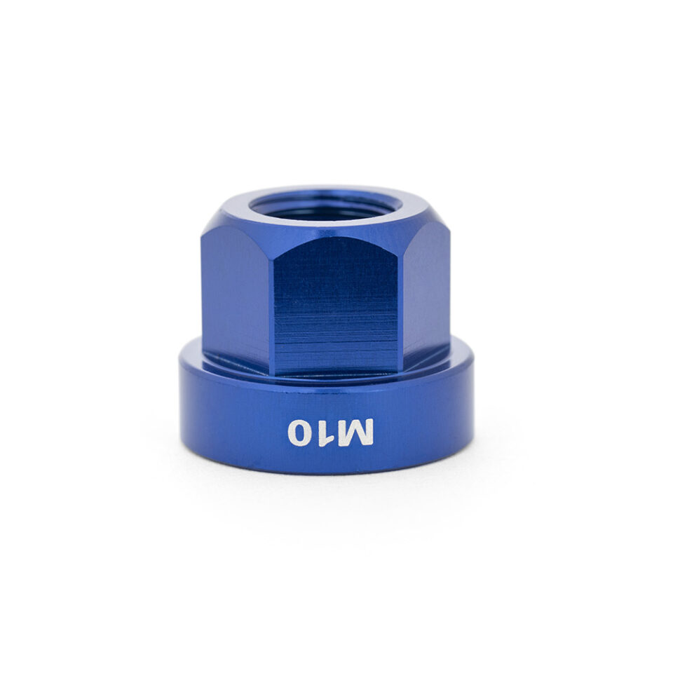 Halo 10mm alloy axle nut in anodised blue