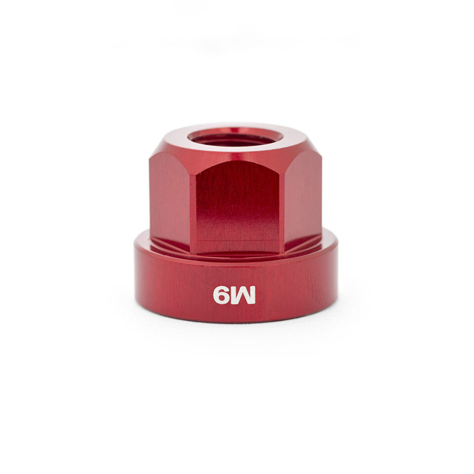 Halo 9mm alloy axle nut in anodised red